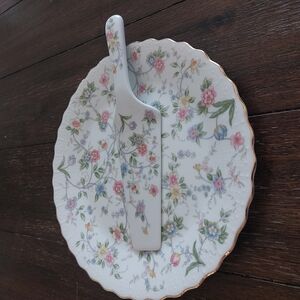 Floral Porcelain Cake Plate and Server Set